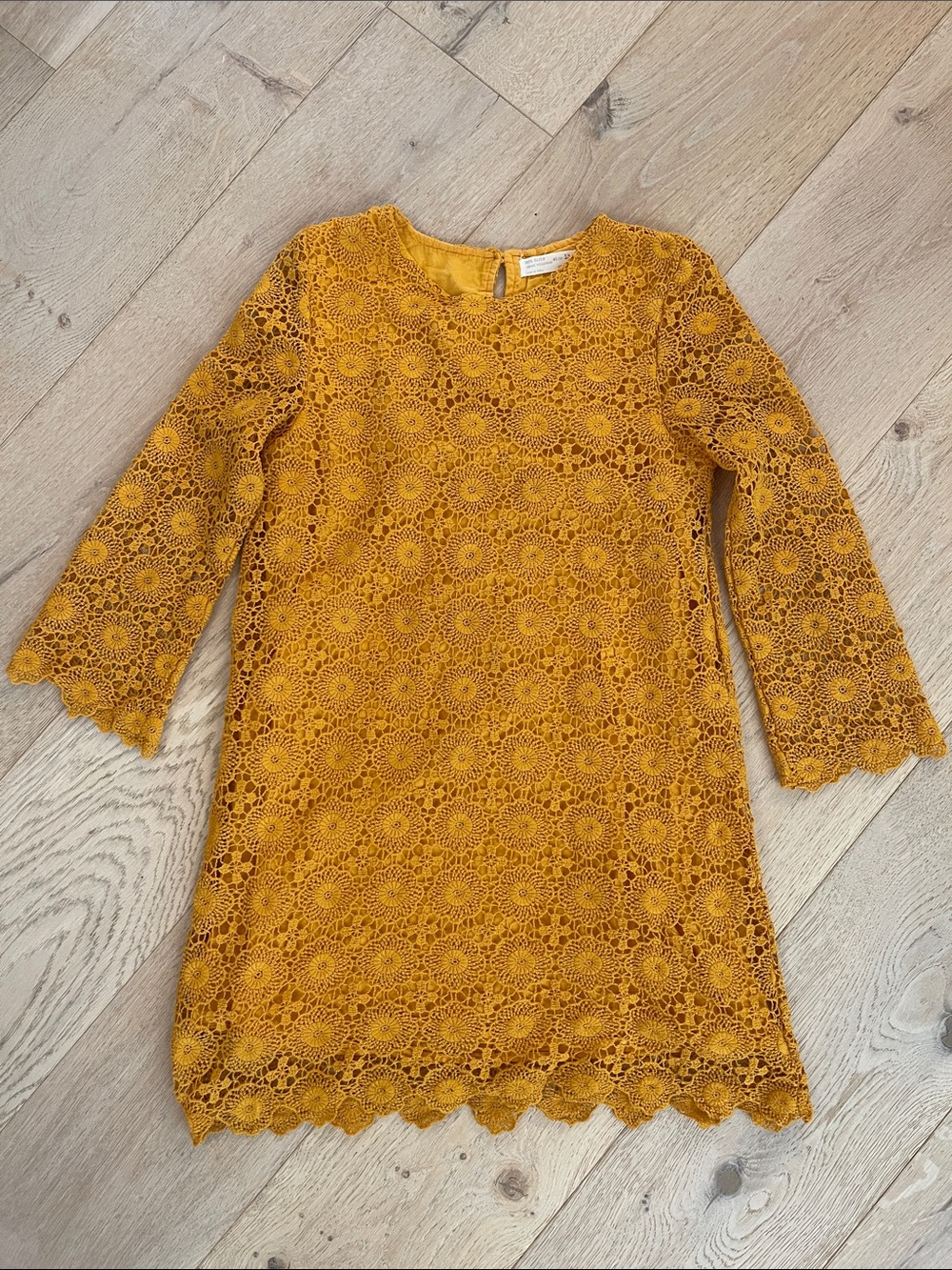 ZARA Girls' Mustard Crocheted Shift Dress size 13/14